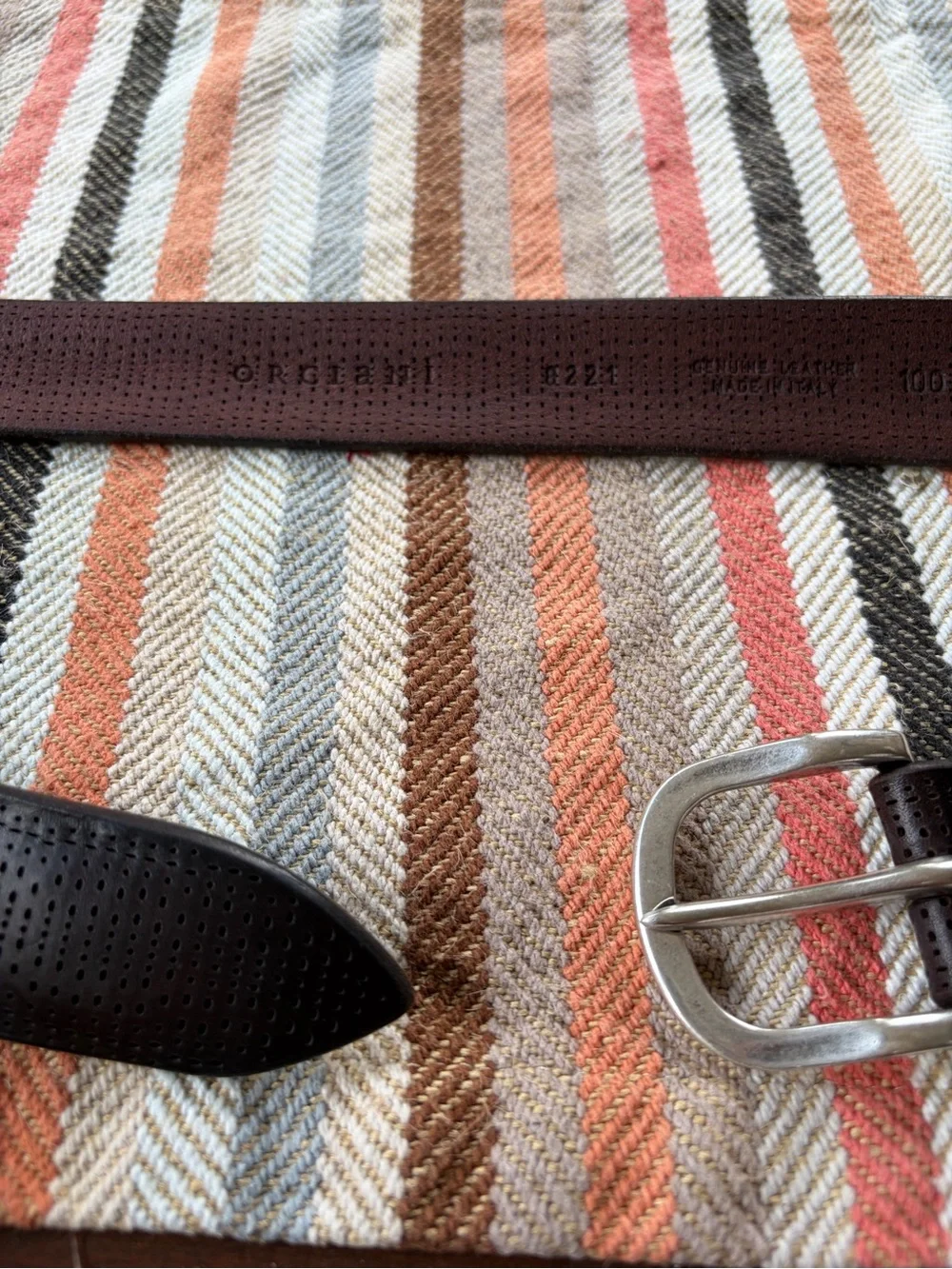 Orciani Brown Perforated Leather Belt with Silver Buckle Size 36 100CM Italy EUC